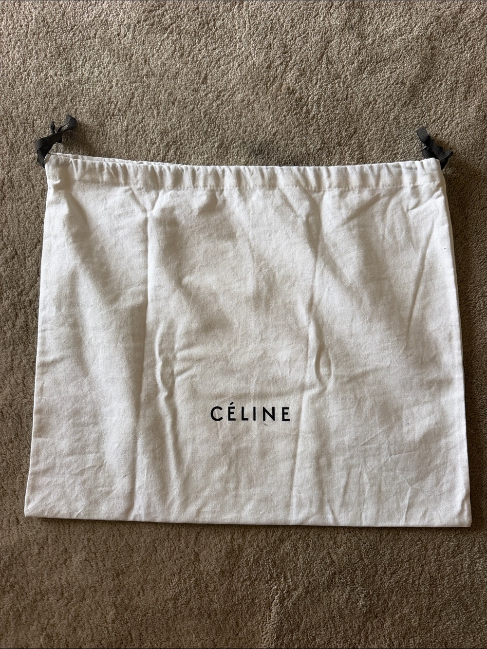 Celine Extra Large Flannel Lined White Black Drawstring Dust Bag